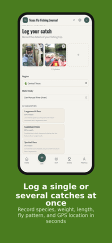 Logging a catch with species, length, and GPS location